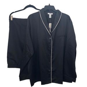 NWT Alfani Classic Black Pajamas Set Long-sleeved Button-up and Pants Size XXL